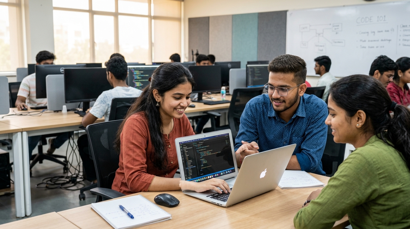 Students learning in computer lab